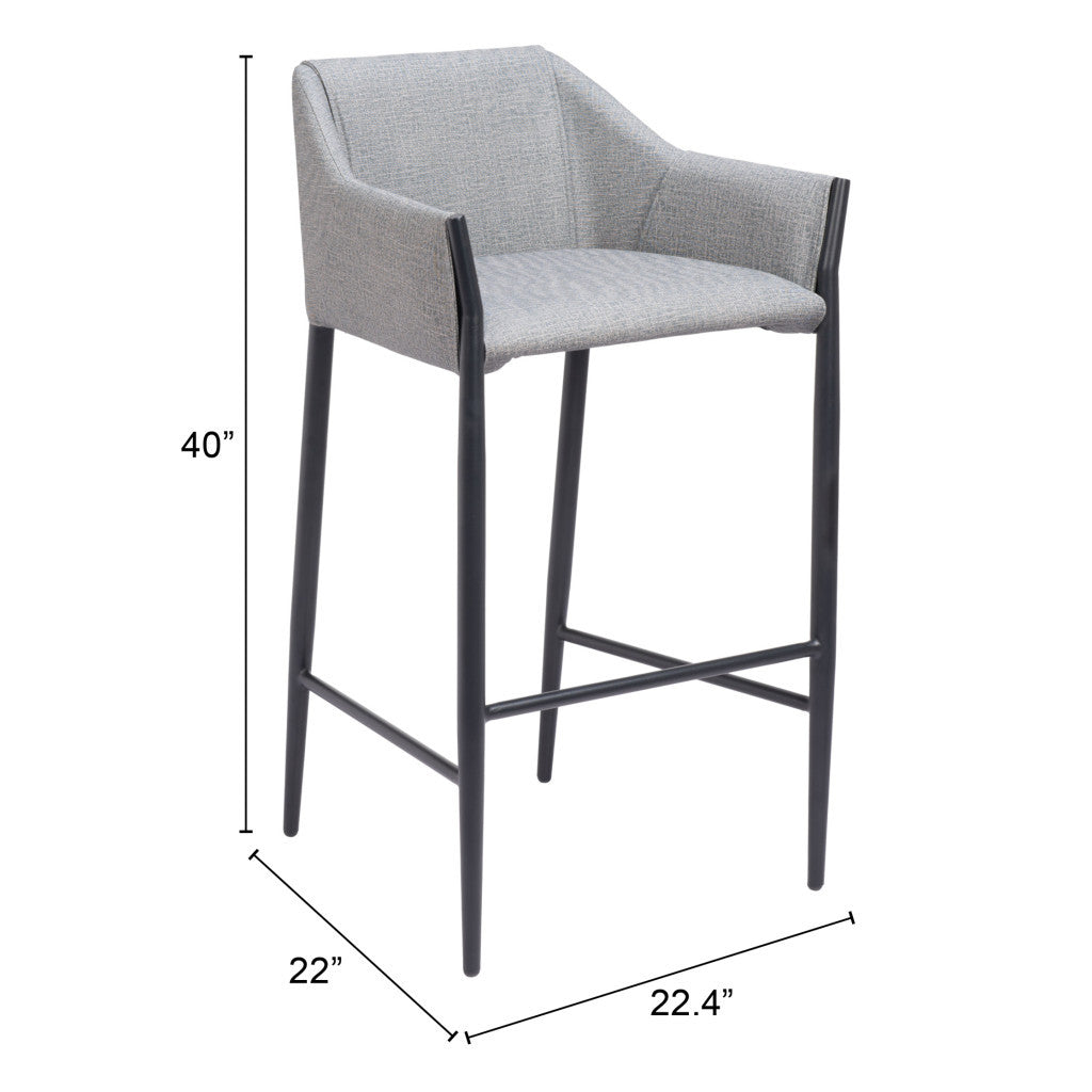 30" Slate Gray And Black Fabric And Steel Bar Height Bar Chair - Loft&Timber