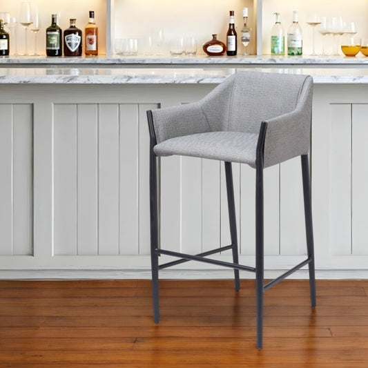 30" Slate Gray And Black Fabric And Steel Bar Height Bar Chair - Loft&Timber