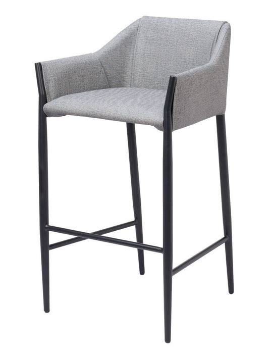 30" Slate Gray And Black Fabric And Steel Bar Height Bar Chair - Loft&Timber