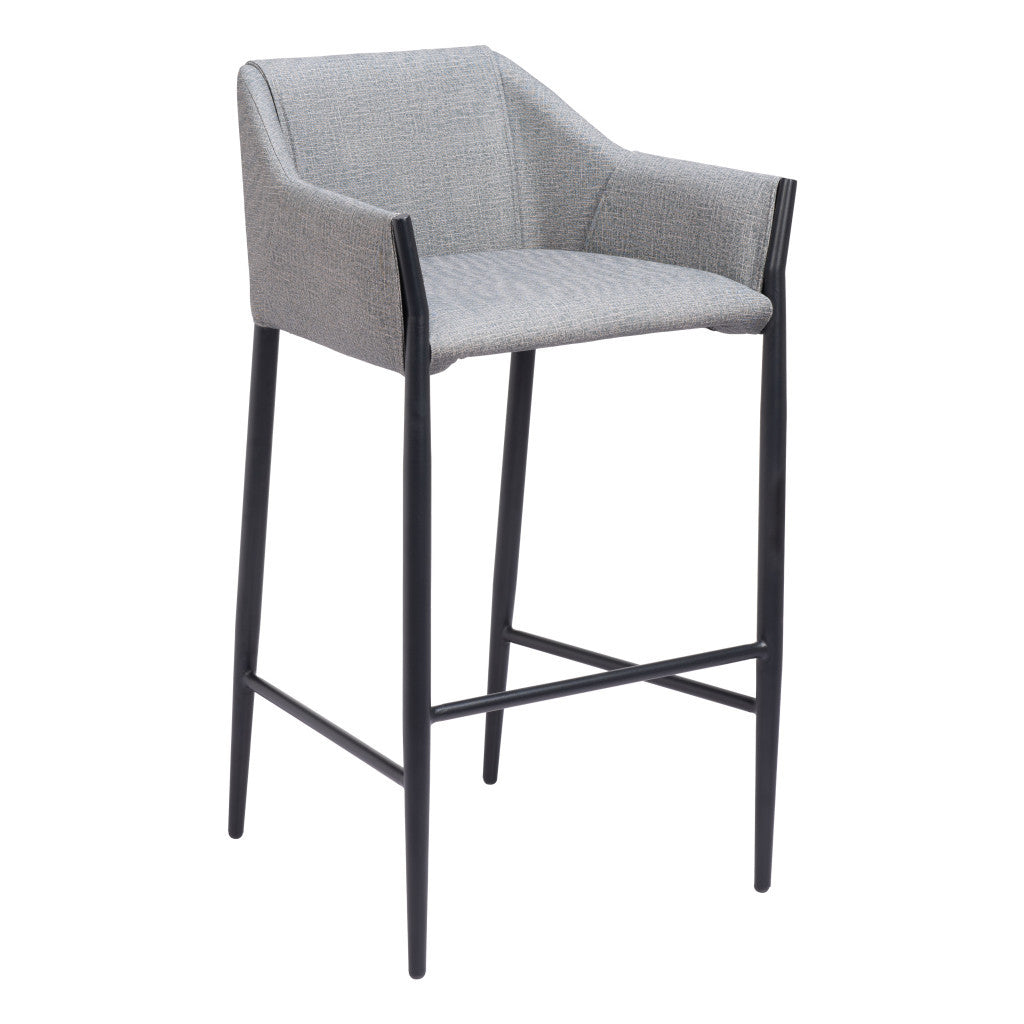 30" Slate Gray And Black Fabric And Steel Bar Height Bar Chair - Loft&Timber