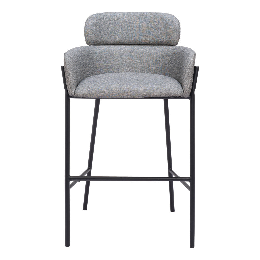 30" Slate Gray And Black Fabric And Steel Bar Height Bar Chair - Loft&Timber