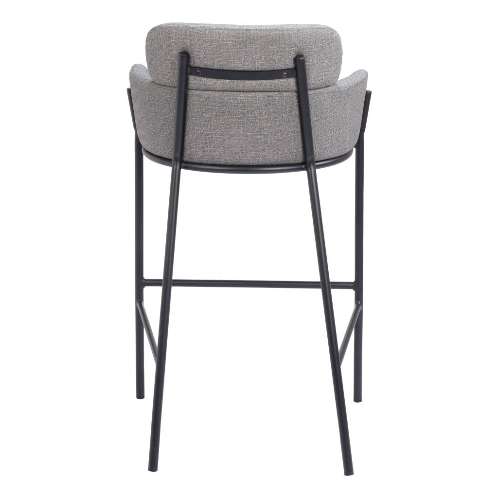 30" Slate Gray And Black Fabric And Steel Bar Height Bar Chair - Loft&Timber