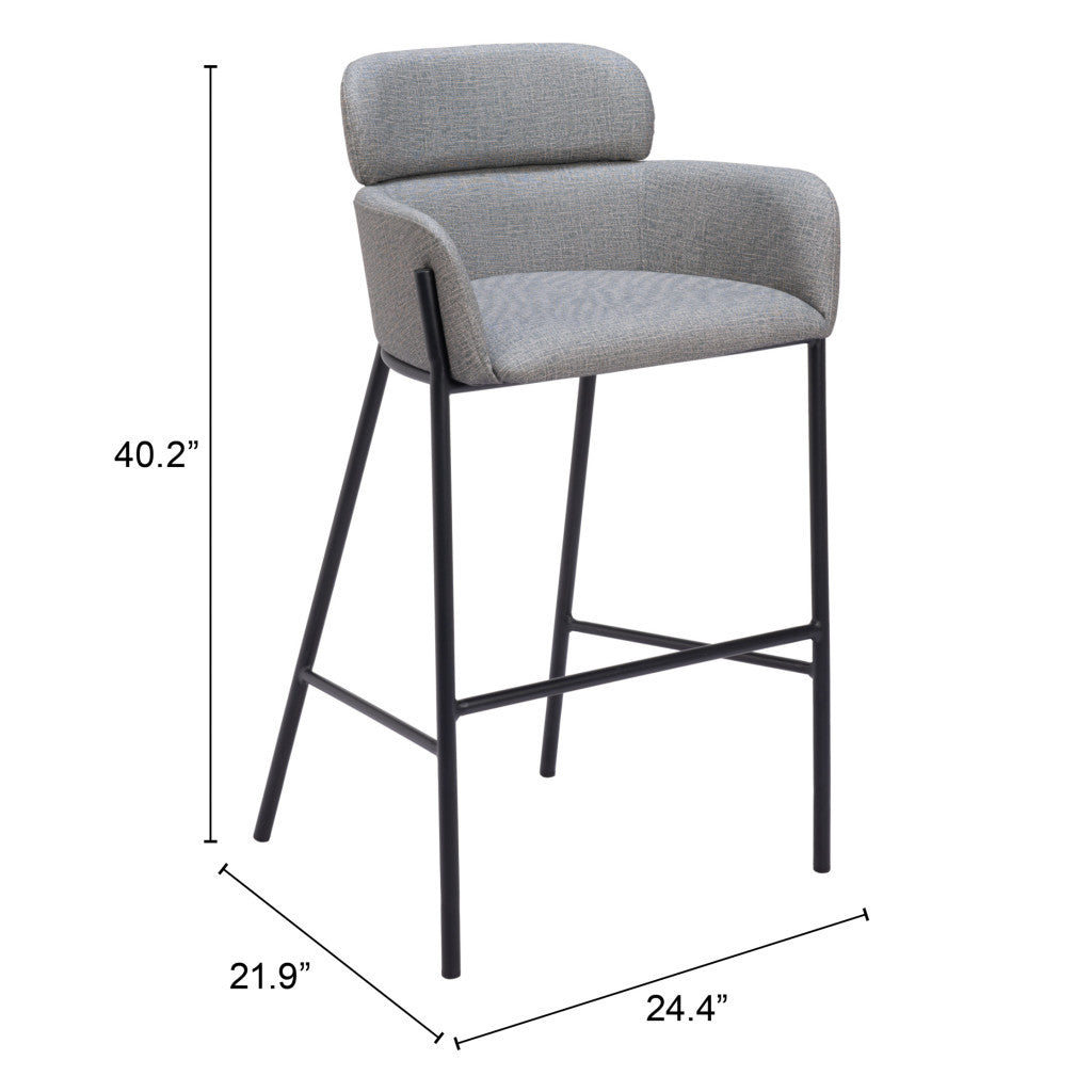 30" Slate Gray And Black Fabric And Steel Bar Height Bar Chair - Loft&Timber