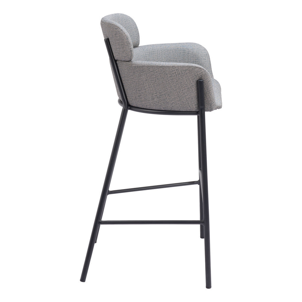 30" Slate Gray And Black Fabric And Steel Bar Height Bar Chair - Loft&Timber