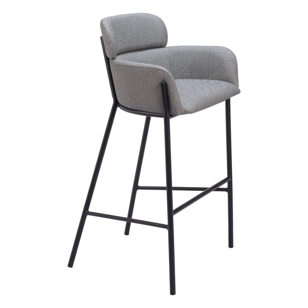 30" Slate Gray And Black Fabric And Steel Bar Height Bar Chair - Loft&Timber