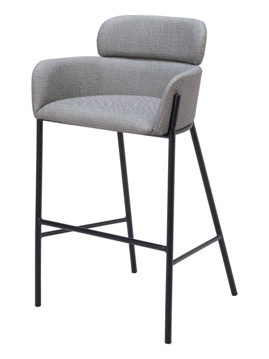 30" Slate Gray And Black Fabric And Steel Bar Height Bar Chair - Loft&Timber