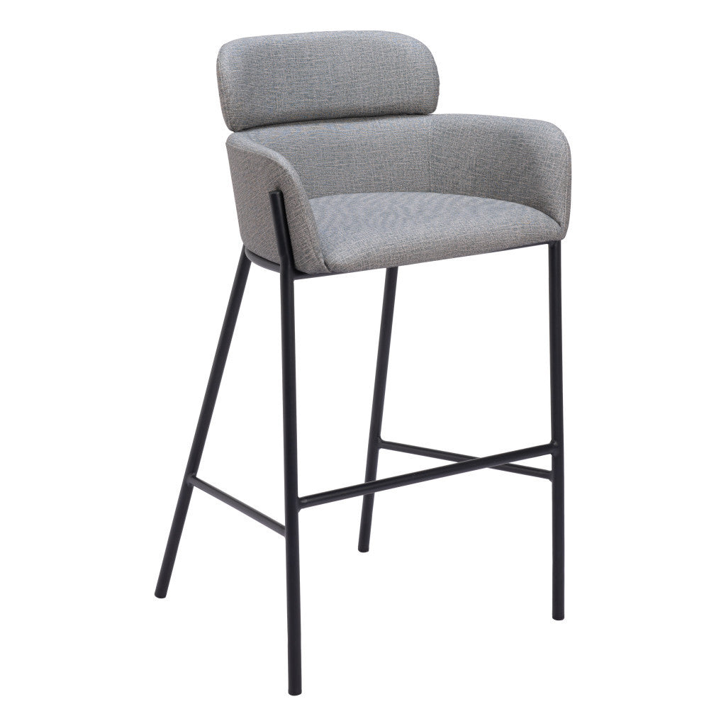 30" Slate Gray And Black Fabric And Steel Bar Height Bar Chair - Loft&Timber