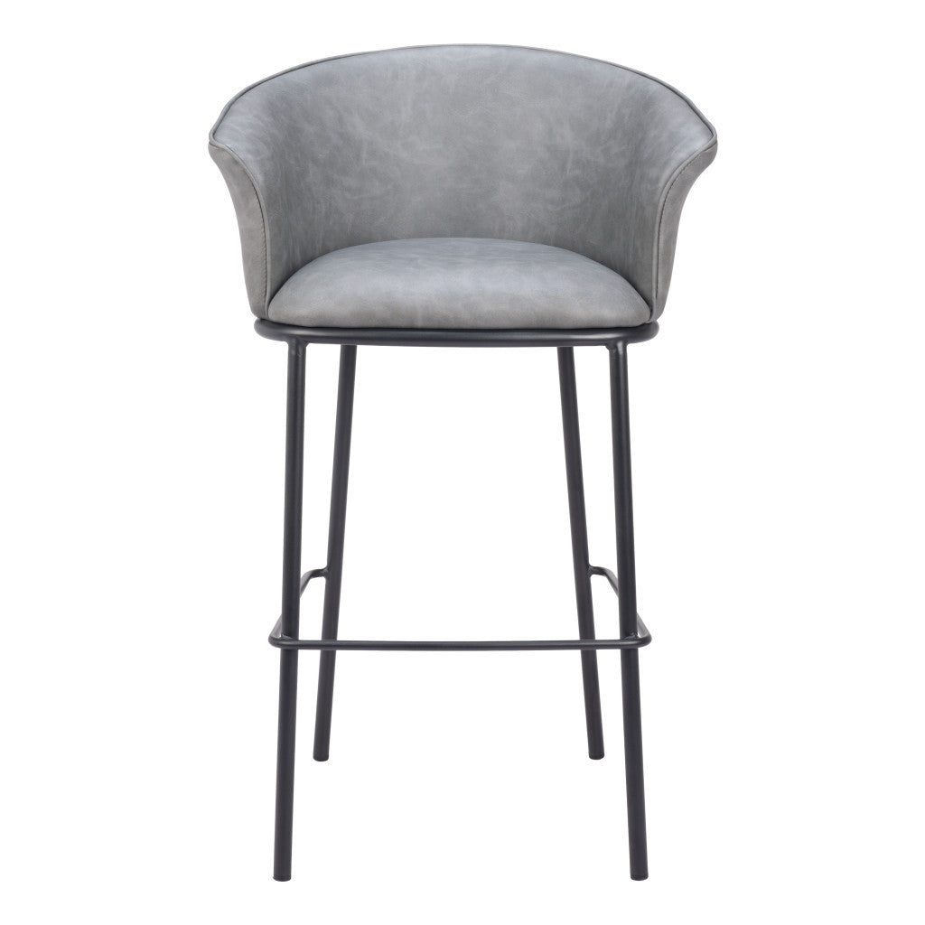 30" Gray And Black Faux Leather And Steel Bar Height Bar Chair - Loft&Timber