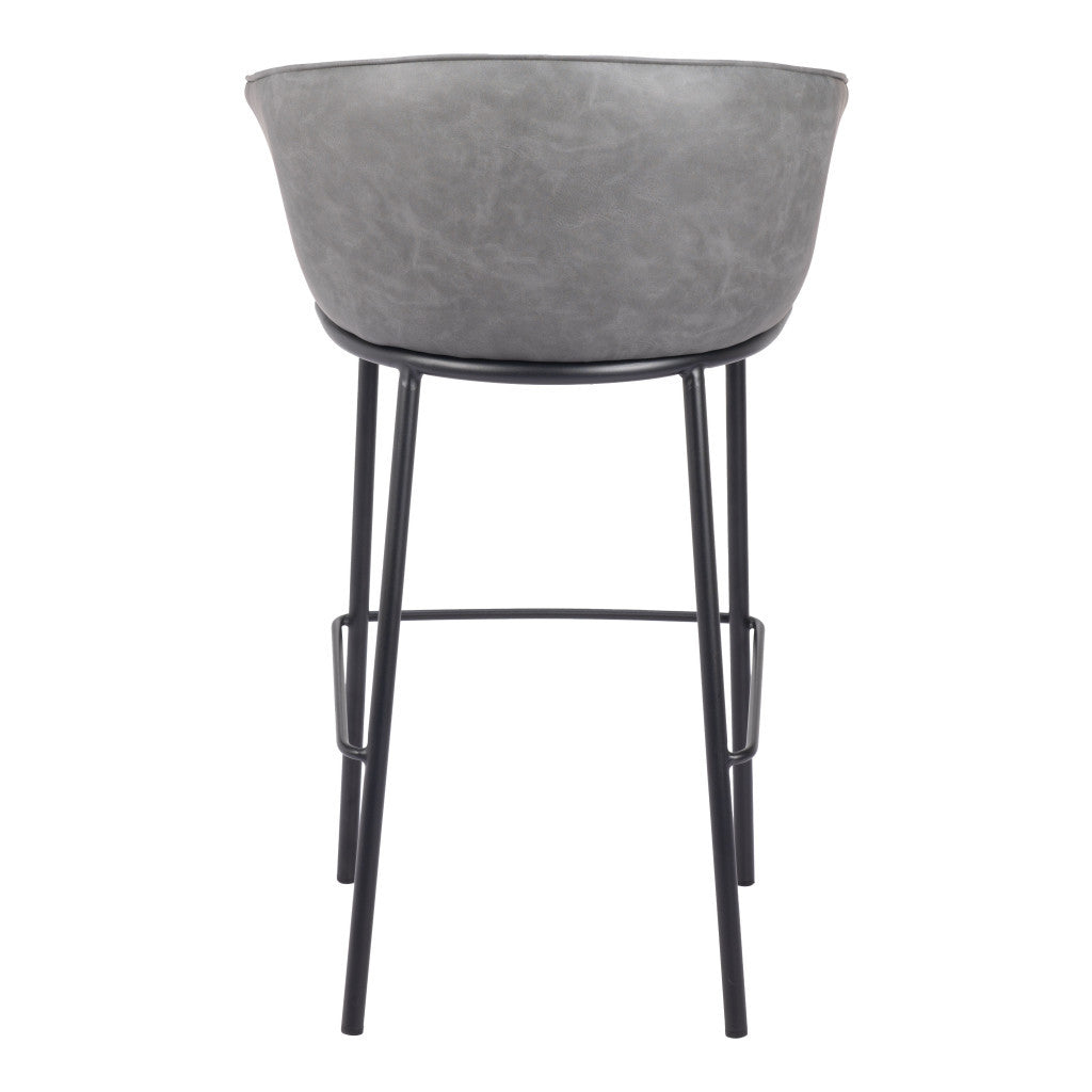 30" Gray And Black Faux Leather And Steel Bar Height Bar Chair - Loft&Timber