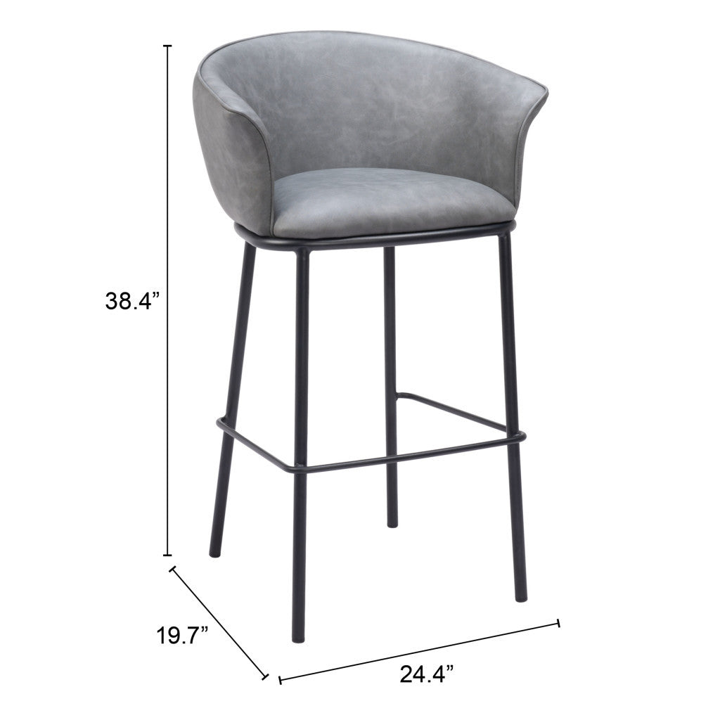 30" Gray And Black Faux Leather And Steel Bar Height Bar Chair - Loft&Timber