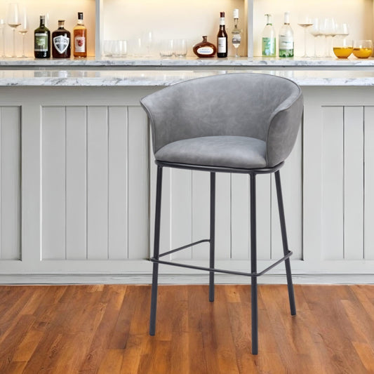 30" Gray And Black Faux Leather And Steel Bar Height Bar Chair - Loft&Timber