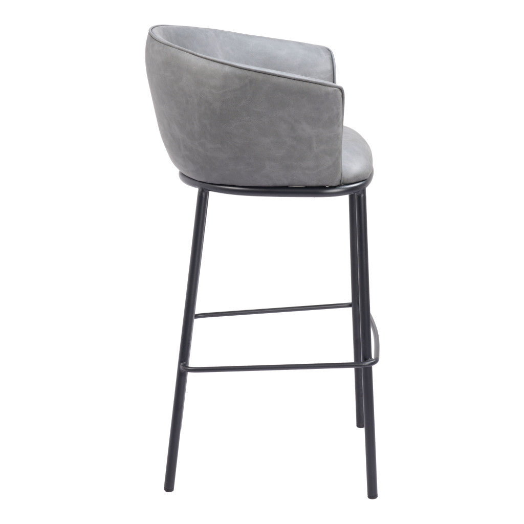 30" Gray And Black Faux Leather And Steel Bar Height Bar Chair - Loft&Timber
