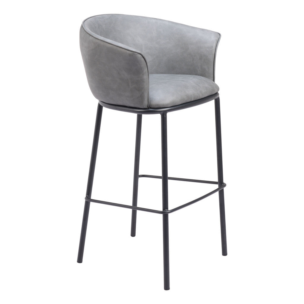 30" Gray And Black Faux Leather And Steel Bar Height Bar Chair - Loft&Timber