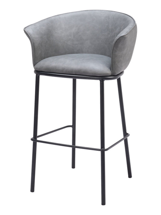 30" Gray And Black Faux Leather And Steel Bar Height Bar Chair - Loft&Timber