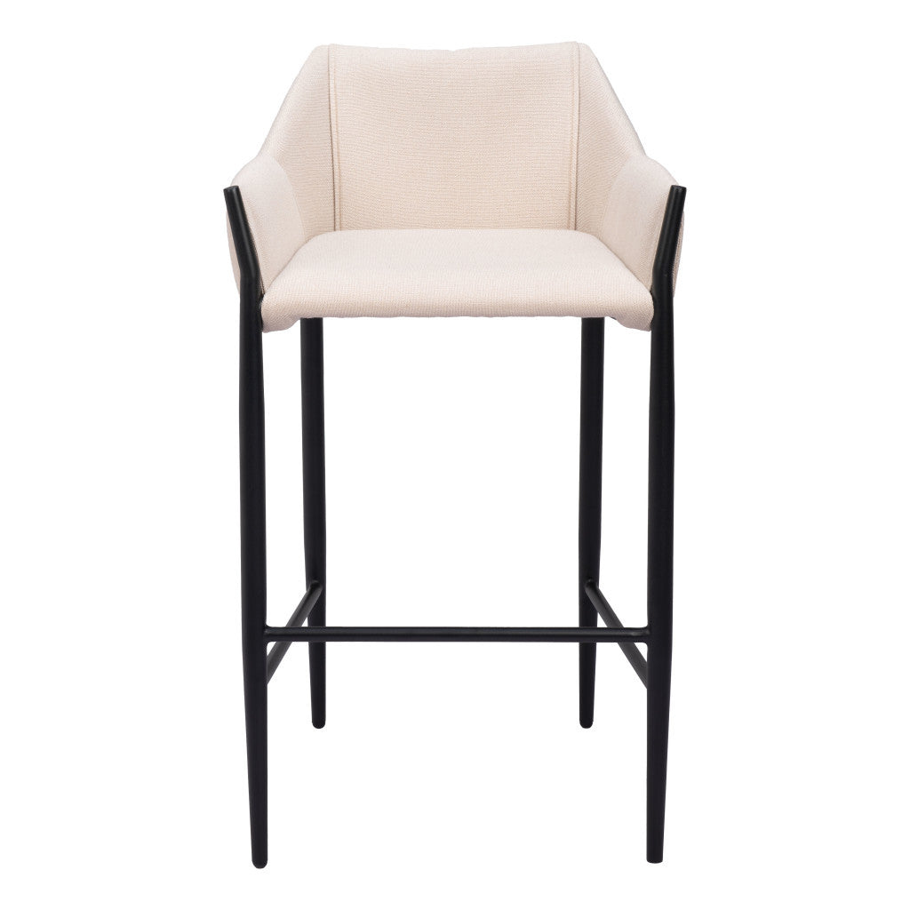 30" Beige And Black Fabric And Steel Bar Height Bar Chair - Loft&Timber