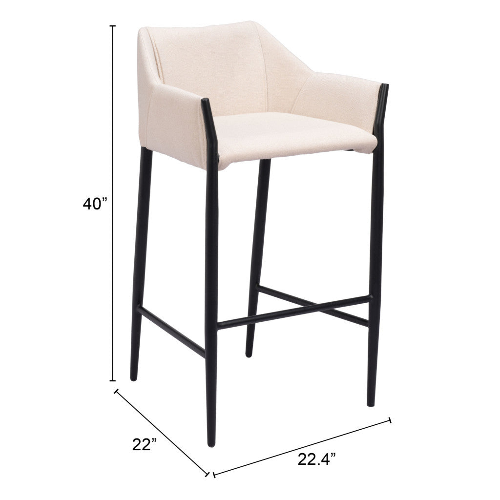 30" Beige And Black Fabric And Steel Bar Height Bar Chair - Loft&Timber