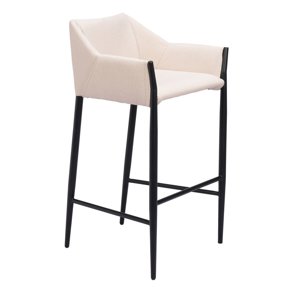 30" Beige And Black Fabric And Steel Bar Height Bar Chair - Loft&Timber