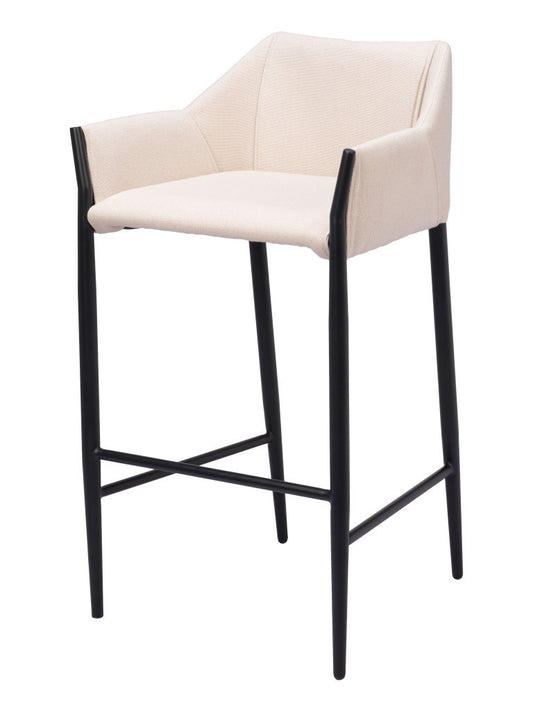 30" Beige And Black Fabric And Steel Bar Height Bar Chair - Loft&Timber