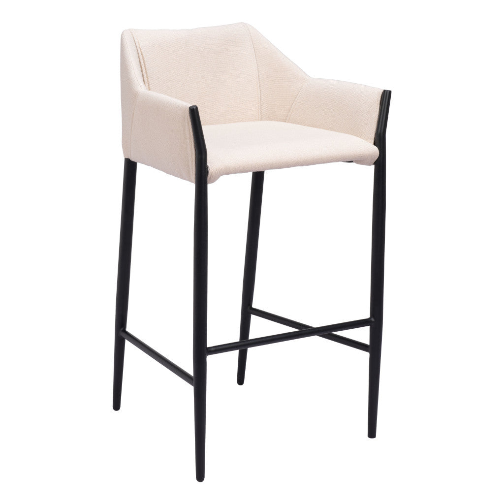 30" Beige And Black Fabric And Steel Bar Height Bar Chair - Loft&Timber