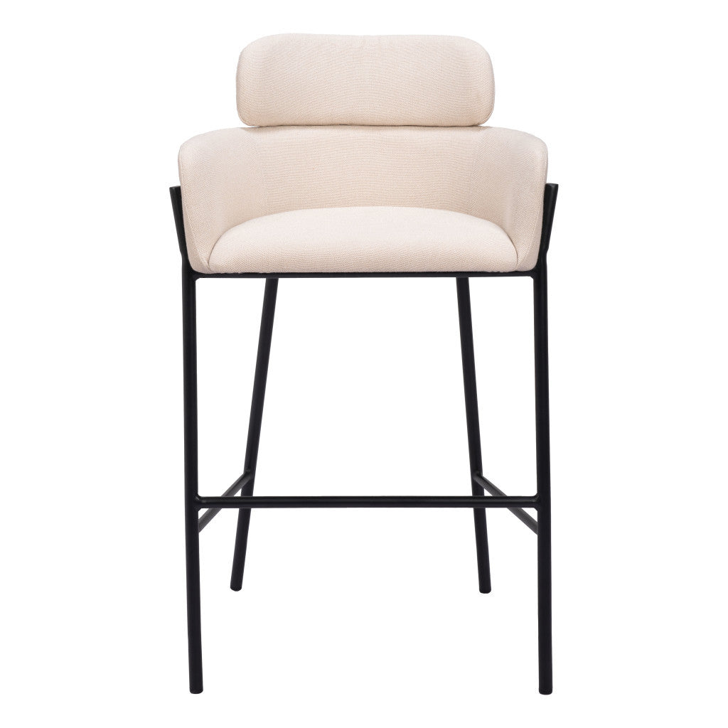 30" Beige And Black Fabric And Steel Bar Height Bar Chair - Loft&Timber