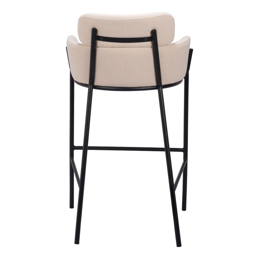 30" Beige And Black Fabric And Steel Bar Height Bar Chair - Loft&Timber