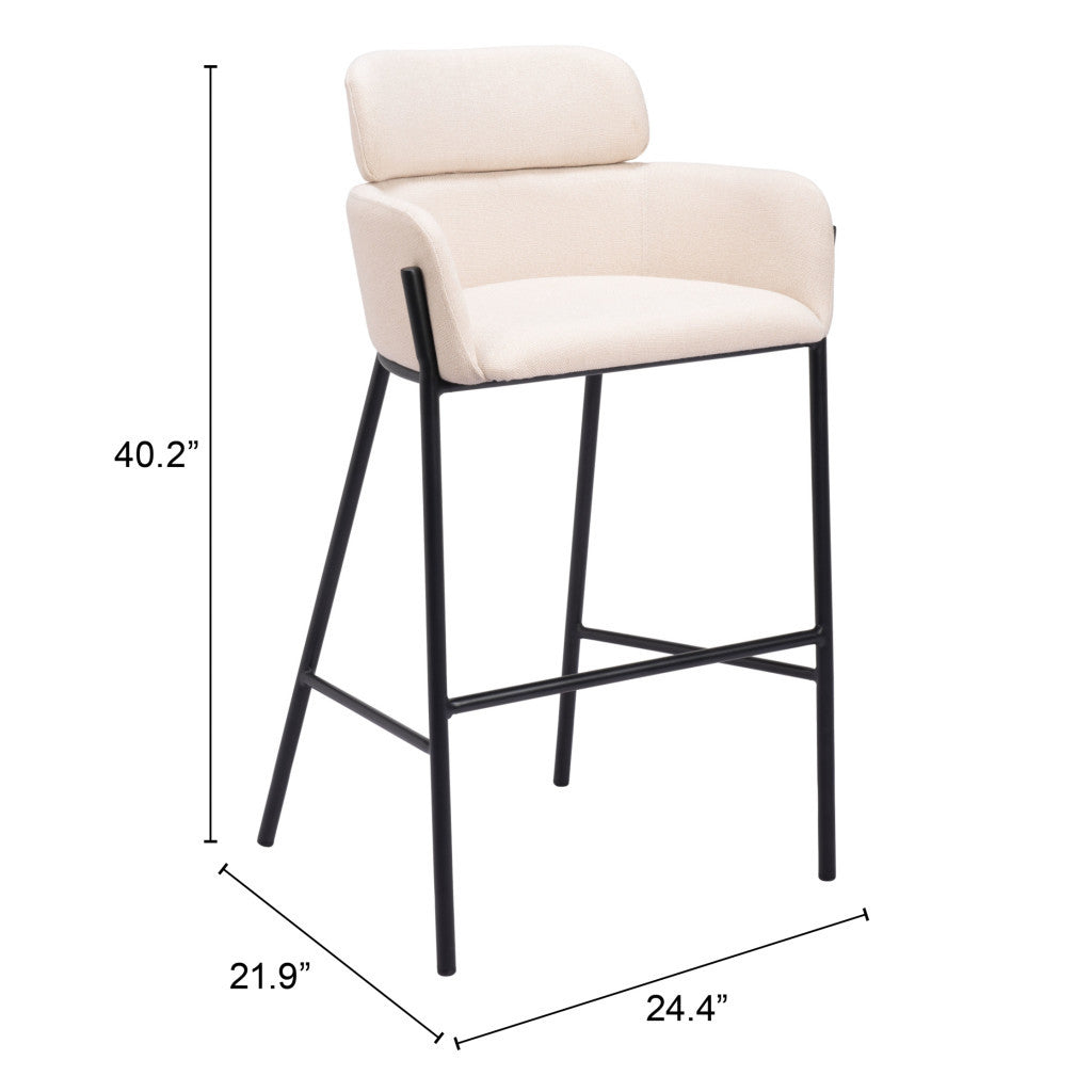 30" Beige And Black Fabric And Steel Bar Height Bar Chair - Loft&Timber