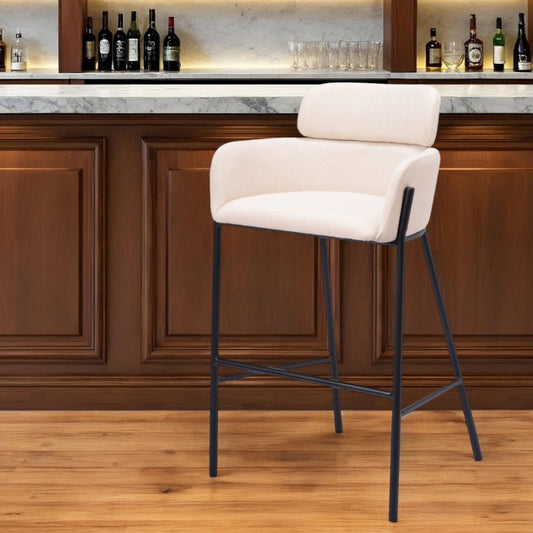 30" Beige And Black Fabric And Steel Bar Height Bar Chair - Loft&Timber