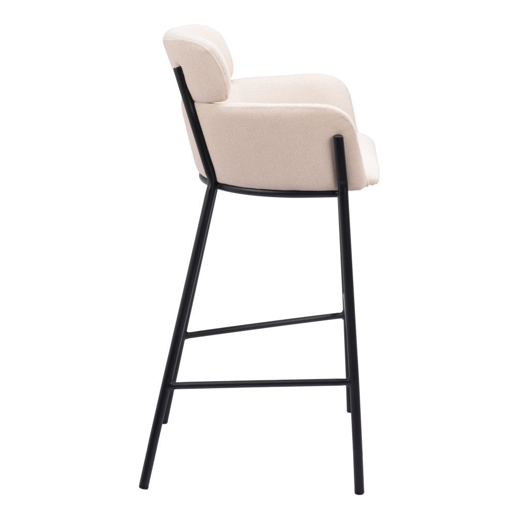 30" Beige And Black Fabric And Steel Bar Height Bar Chair - Loft&Timber