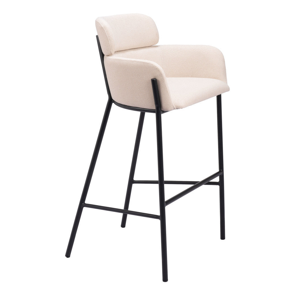 30" Beige And Black Fabric And Steel Bar Height Bar Chair - Loft&Timber