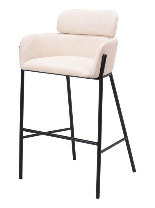 30" Beige And Black Fabric And Steel Bar Height Bar Chair - Loft&Timber