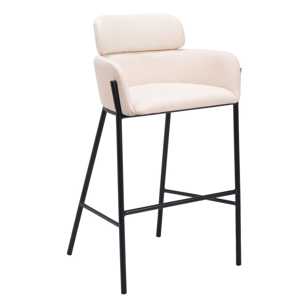 30" Beige And Black Fabric And Steel Bar Height Bar Chair - Loft&Timber