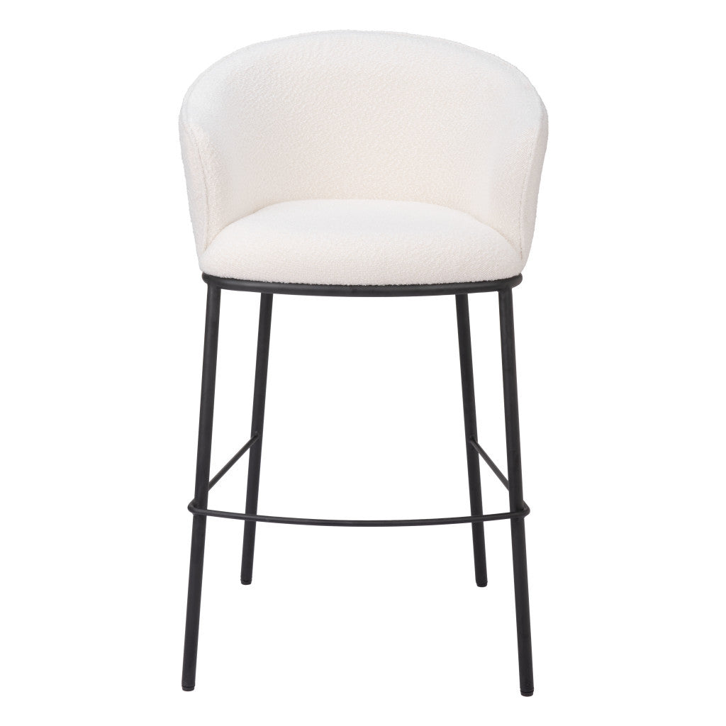 30" Ivory And Black Shearling And Steel Bar Height Bar Chair - Loft&Timber