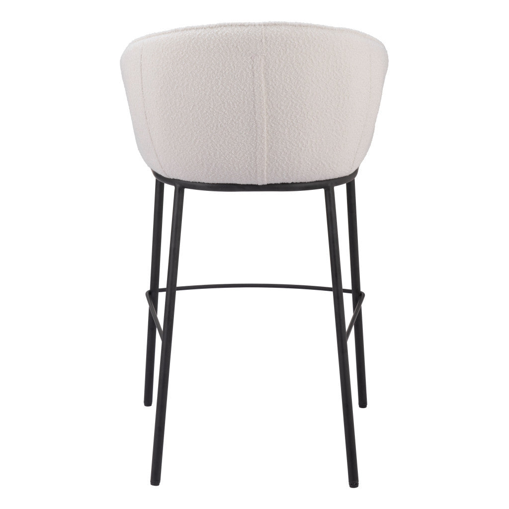30" Ivory And Black Shearling And Steel Bar Height Bar Chair - Loft&Timber