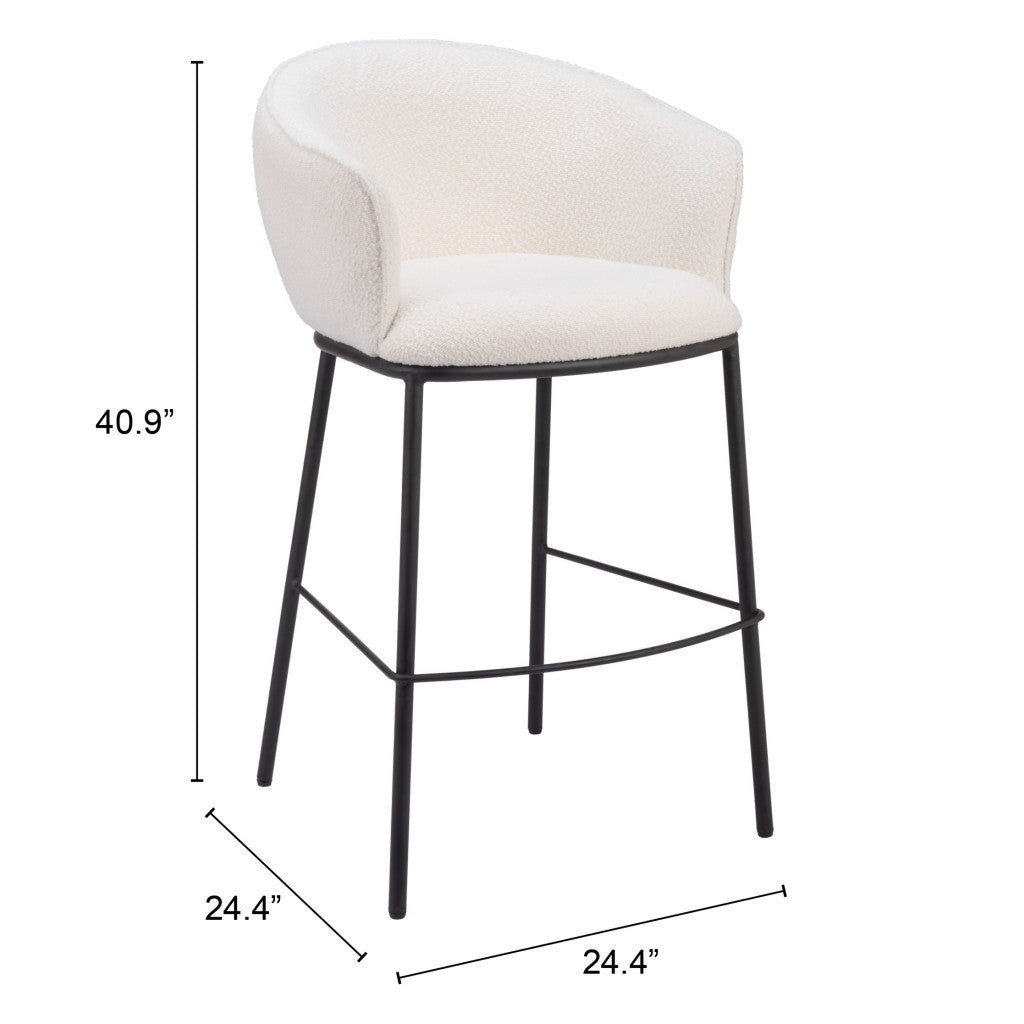 30" Ivory And Black Shearling And Steel Bar Height Bar Chair - Loft&Timber
