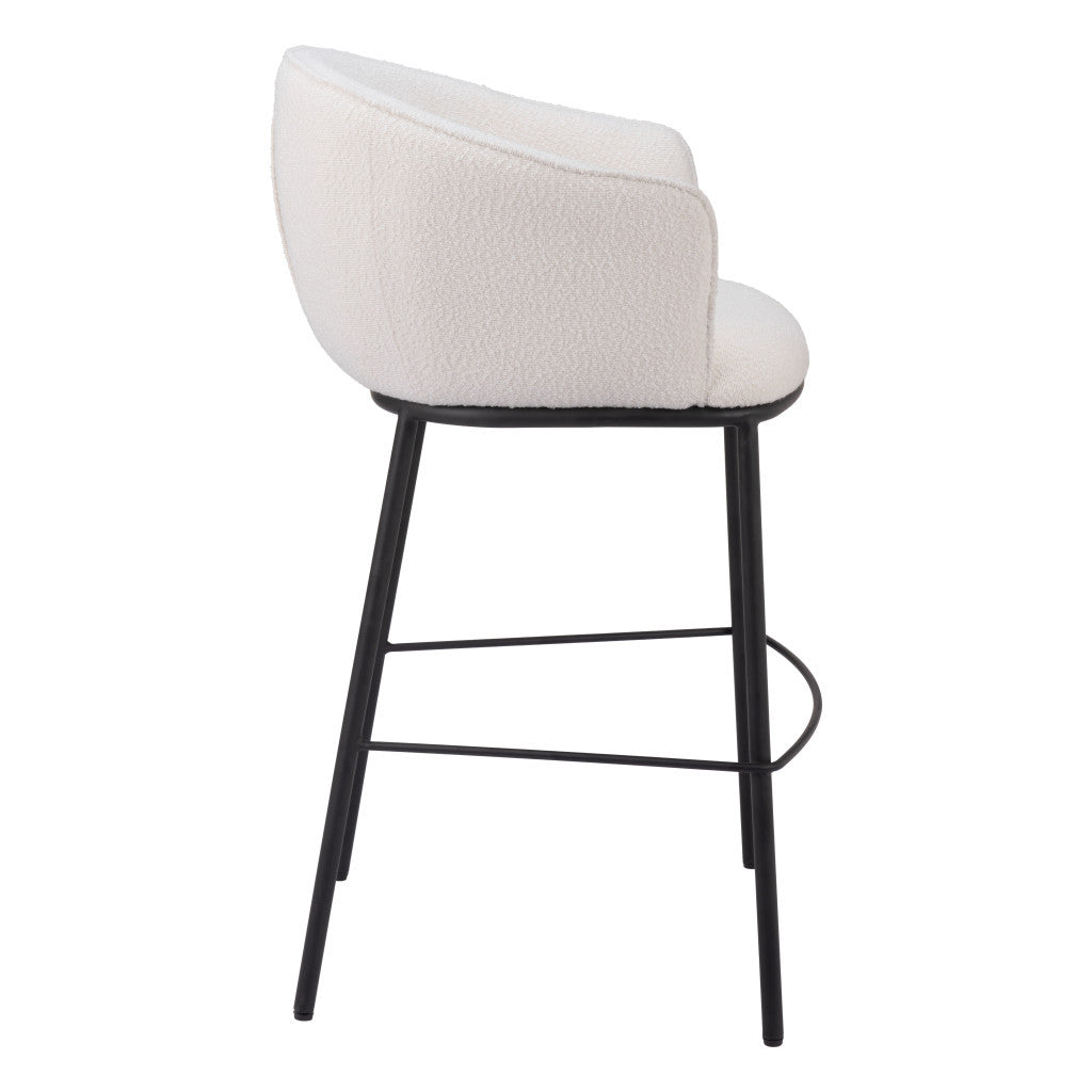 30" Ivory And Black Shearling And Steel Bar Height Bar Chair - Loft&Timber