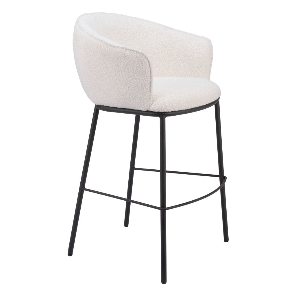 30" Ivory And Black Shearling And Steel Bar Height Bar Chair - Loft&Timber
