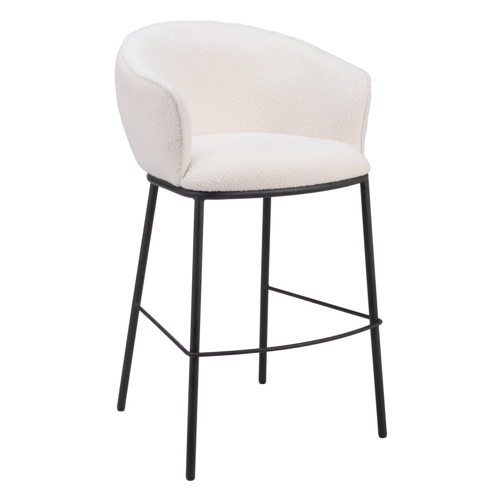 30" Ivory And Black Shearling And Steel Bar Height Bar Chair - Loft&Timber