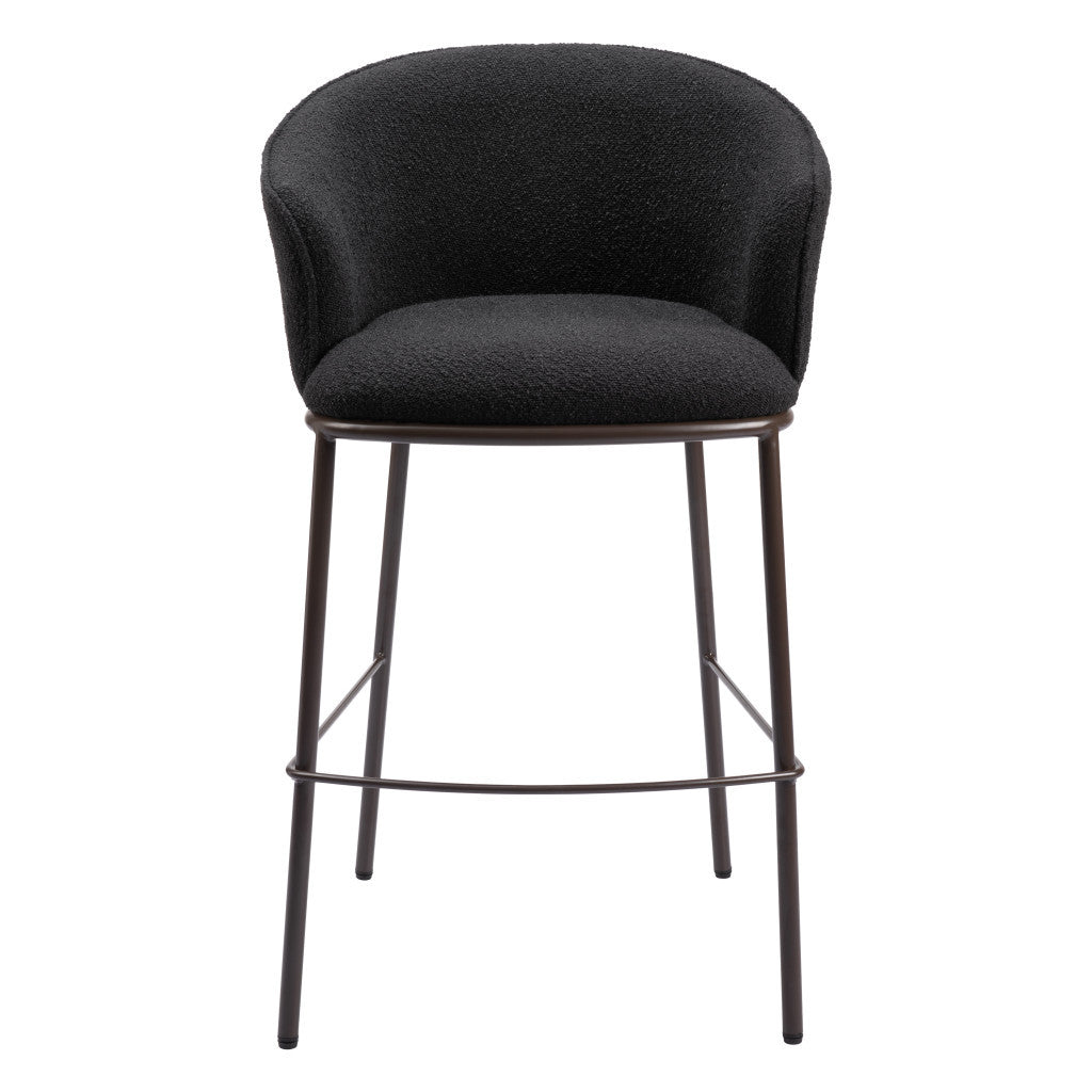 30" Black And Bronze Shearling And Steel Bar Height Bar Chair - Loft&Timber