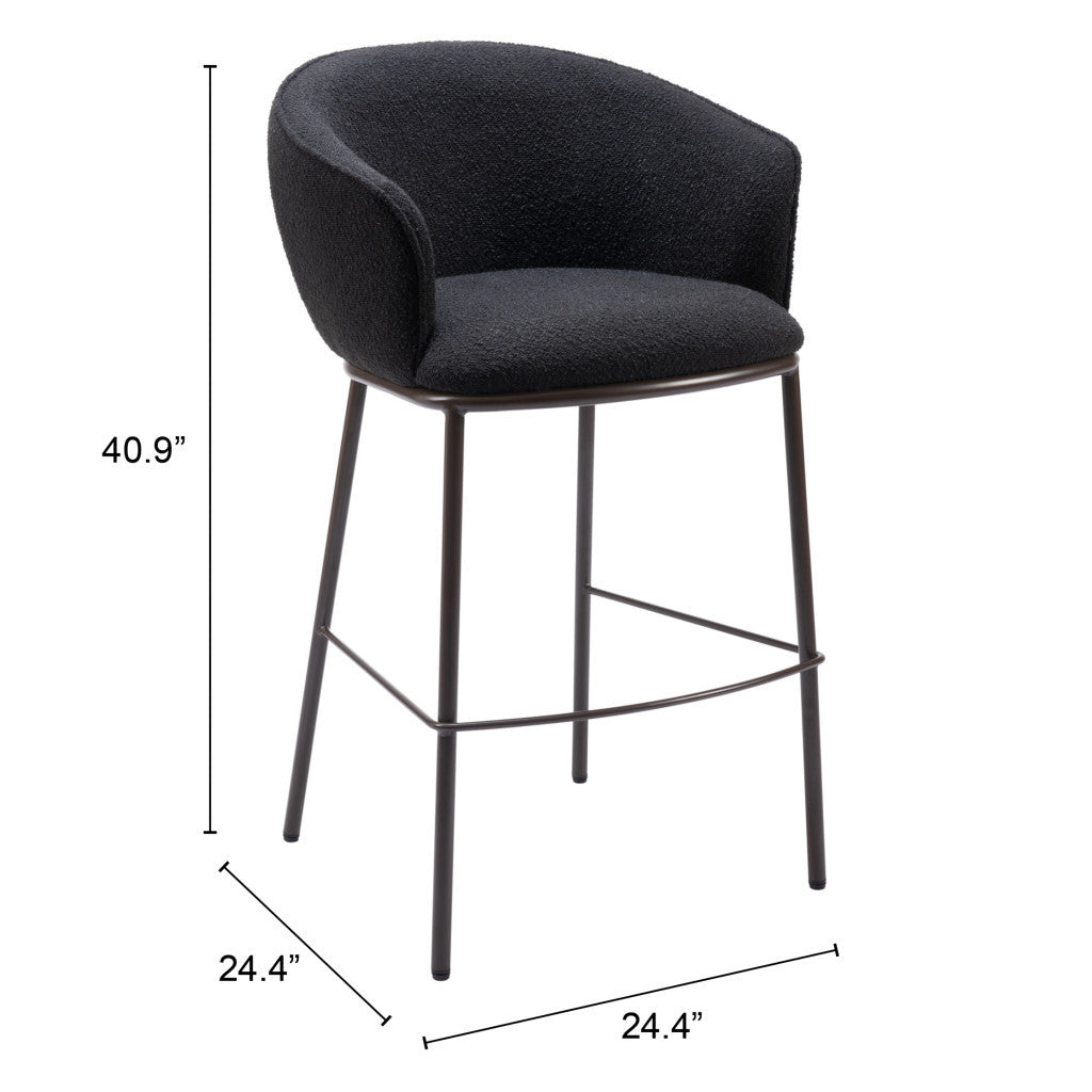 30" Black And Bronze Shearling And Steel Bar Height Bar Chair - Loft&Timber