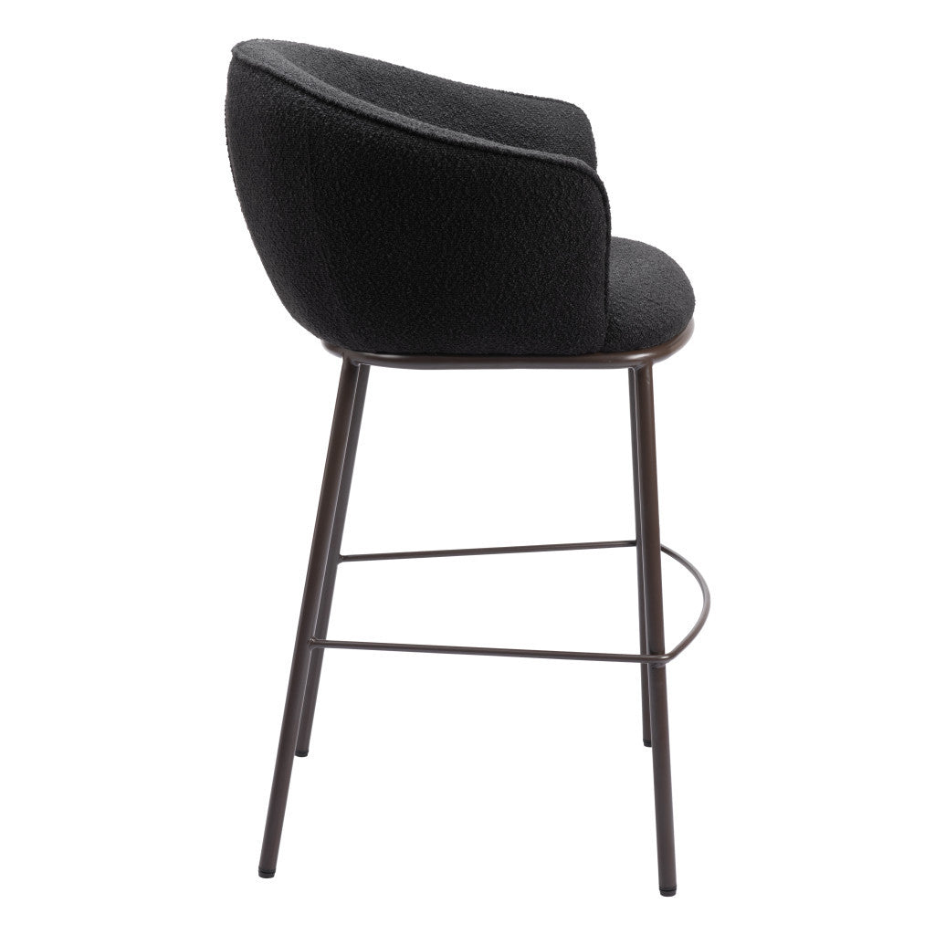 30" Black And Bronze Shearling And Steel Bar Height Bar Chair - Loft&Timber