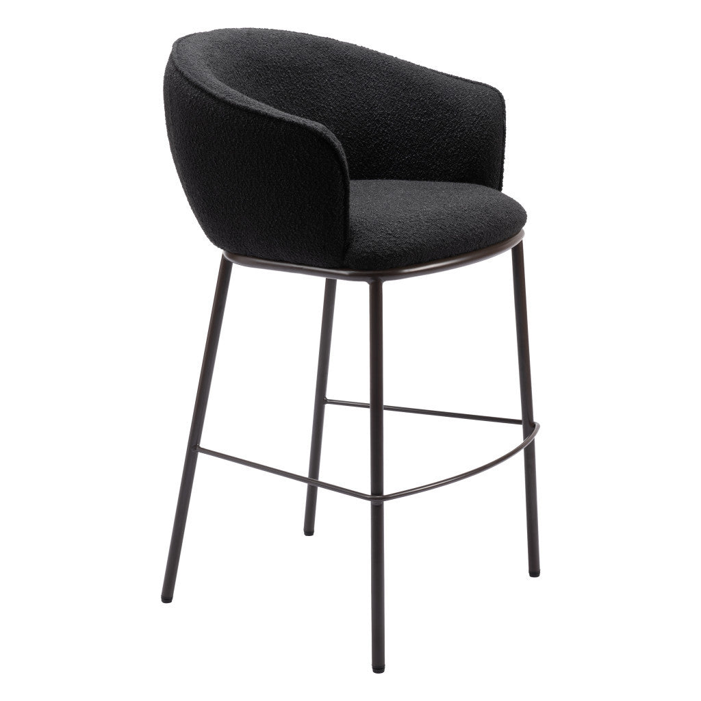 30" Black And Bronze Shearling And Steel Bar Height Bar Chair - Loft&Timber