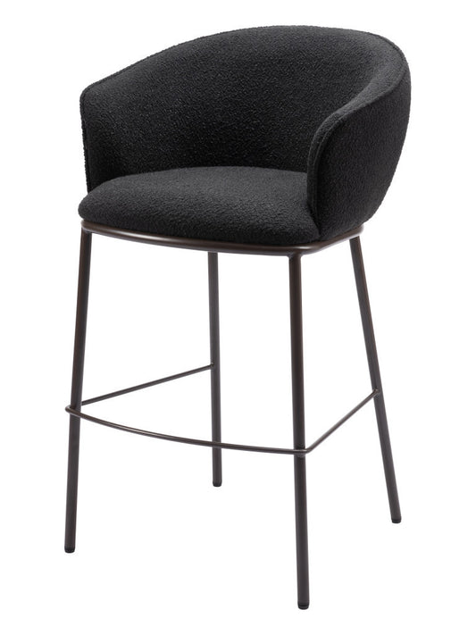 30" Black And Bronze Shearling And Steel Bar Height Bar Chair - Loft&Timber