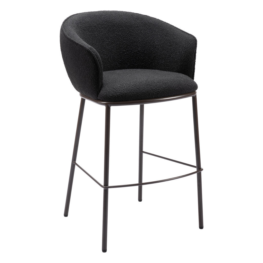 30" Black And Bronze Shearling And Steel Bar Height Bar Chair - Loft&Timber