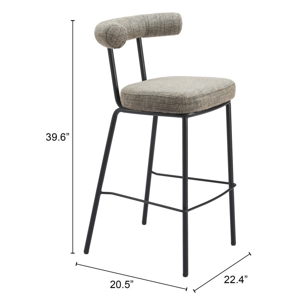 30" Green and Black Chenille and Steel Low Back Bar Height Bar Chair - Loft&Timber