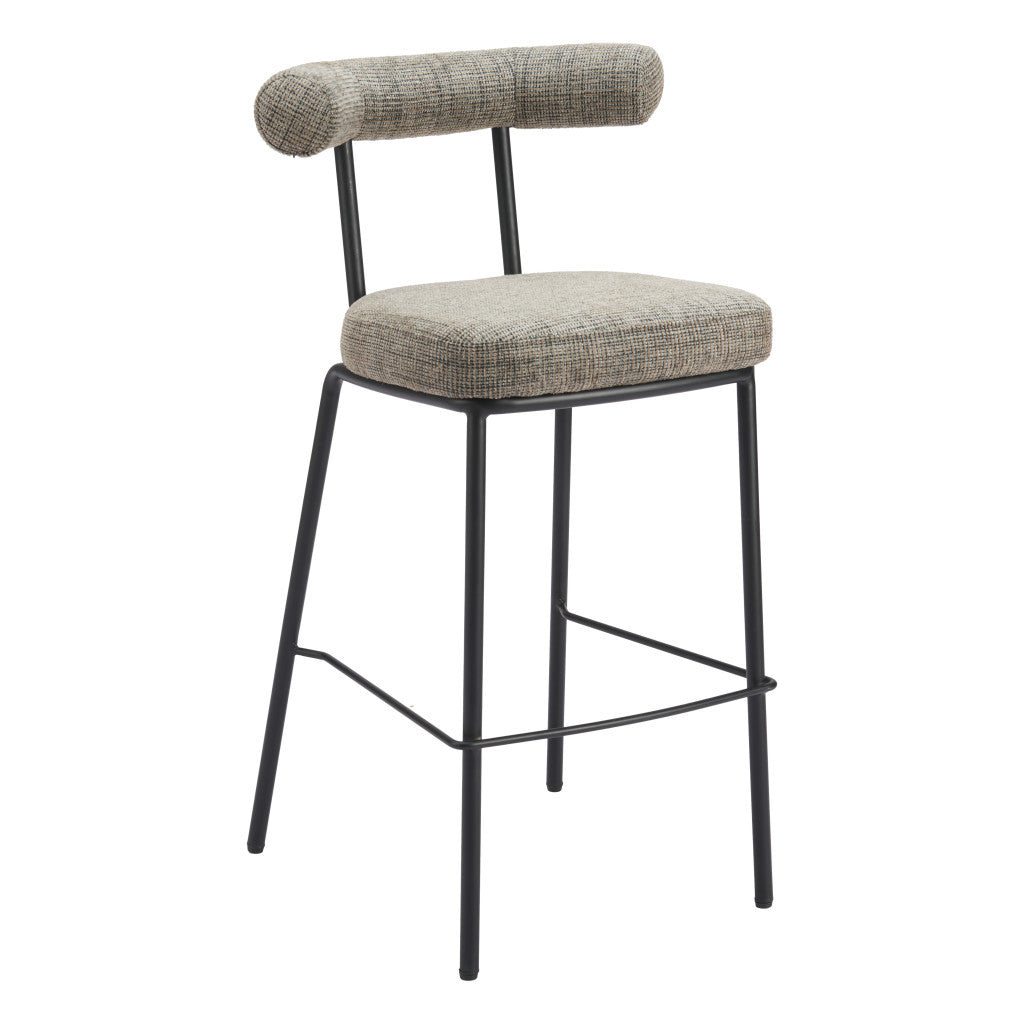 30" Green and Black Chenille and Steel Low Back Bar Height Bar Chair - Loft&Timber