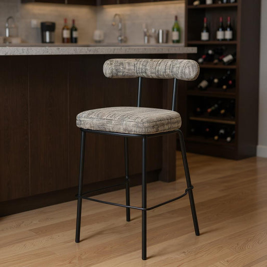 30" Green and Black Chenille and Steel Low Back Bar Height Bar Chair - Loft&Timber