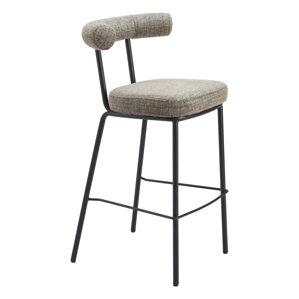 30" Green and Black Chenille and Steel Low Back Bar Height Bar Chair - Loft&Timber
