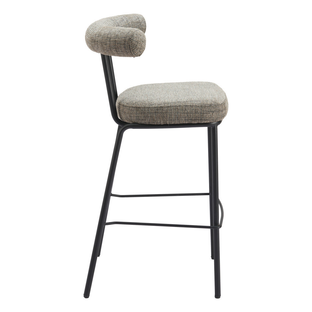 30" Green and Black Chenille and Steel Low Back Bar Height Bar Chair - Loft&Timber