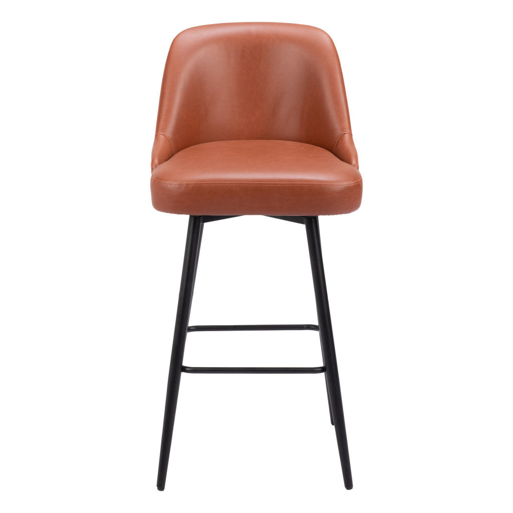 30" Brown And Black Faux Leather And Steel Bar Height Swivel Bar Chair - Loft&Timber
