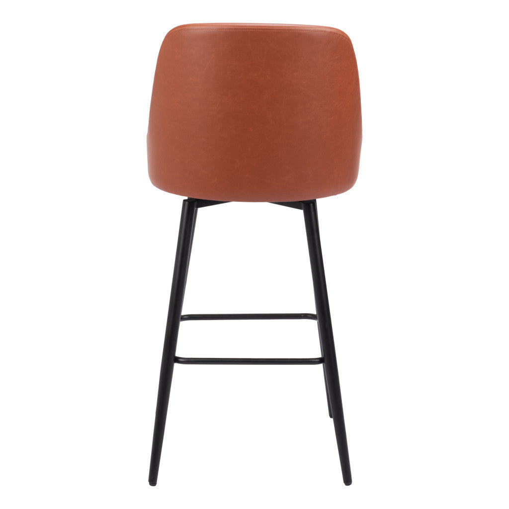 30" Brown And Black Faux Leather And Steel Bar Height Swivel Bar Chair - Loft&Timber